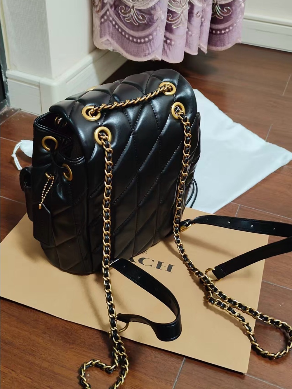 Coach Black Quilted Drawstring Backpack - Picture 2 of 9
